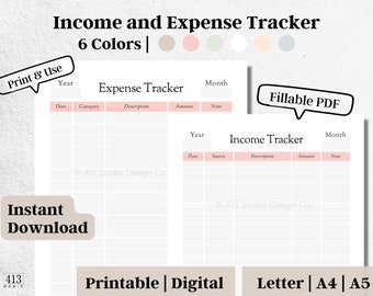Income and Expense Tracker, Fillable PDF, Money Tracker, Spending Tracker, Income Log, Printable, Digital, Money Planning, A4 A5 Letter, #10