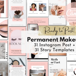PMU Instagram Post Instagram Story Templates, 31 PMU Story and 31 Post Templates, Canva Templates, Permanent Makeup Social Media Posts, v2