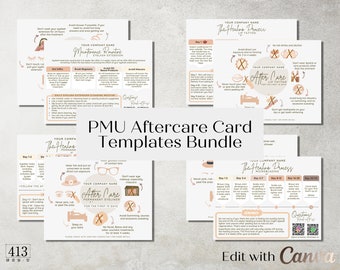 PMU After Care Card Templates Bundle, Edit with Canva, PMU Microblading, PMU Eyelash Extension, Lip Tattoo, Permanent Eyeliner, Digital v1