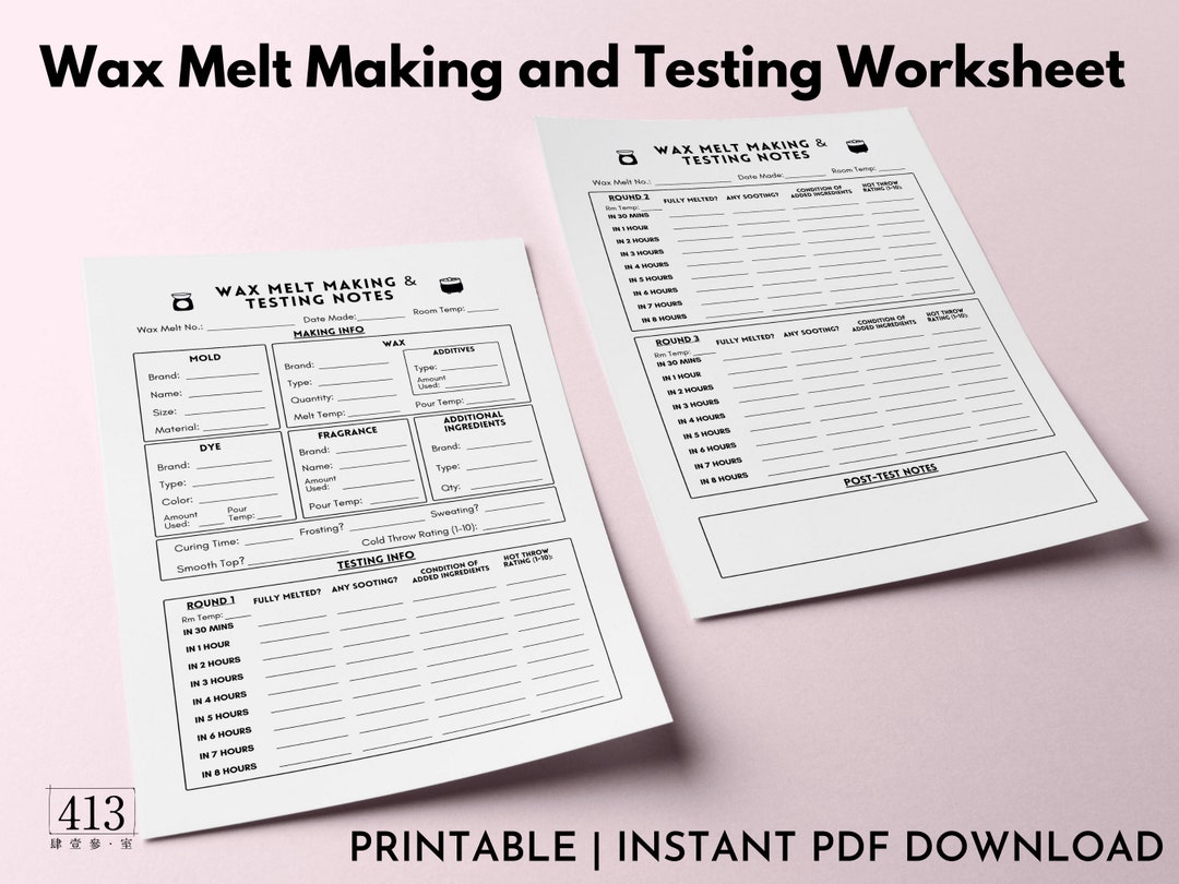 Wax Melt Making and Testing Template, Wax Melt Making Testing Sheet