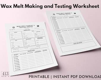 Wax Melt Making and Testing Template, Wax Melt Making Testing Sheet, Printable Wax Melt Burn Test Log Sheet, Wax Melt Testing Notes