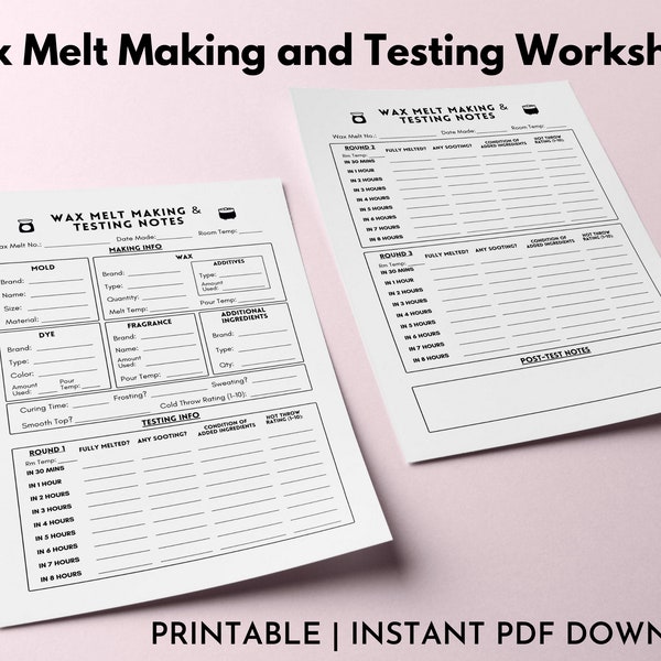 Wax Melt Making and Testing Template, Wax Melt Making Testing Sheet, Printable Wax Melt Burn Test Log Sheet, Wax Melt Testing Notes
