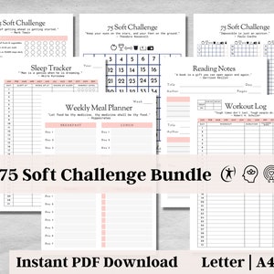 75 Soft Challenge Tracker, Habit Tracker, 75 Soft Planner, Weekly Meal Planner, Reading Log, Digital Download, Body Mind Spirit, v2