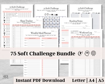 75 Soft Challenge Tracker, Habit Tracker, 75 Soft Planner, Weekly Meal Planner, Reading Log, Digital Download, Body Mind Spirit, v2