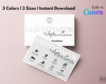 Lash Aftercare Card Template, Editable Lash Business Card, Eyelash Extension Aftercare Card, PMU After Care, Small Business Care Card, v4