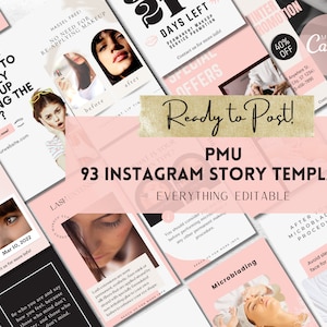 Permanent Makeup Instagram Story Templates, 93 Editable PMU Social Media Posts, Free Animated Story Templates, Microblading Brow Lip, v2