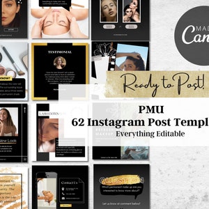PMU Instagram Post Templates, Permanent Makeup Social Media Post, 62 Editable PMU Instagram Templates, PMU After Care, Microblading Brow v4