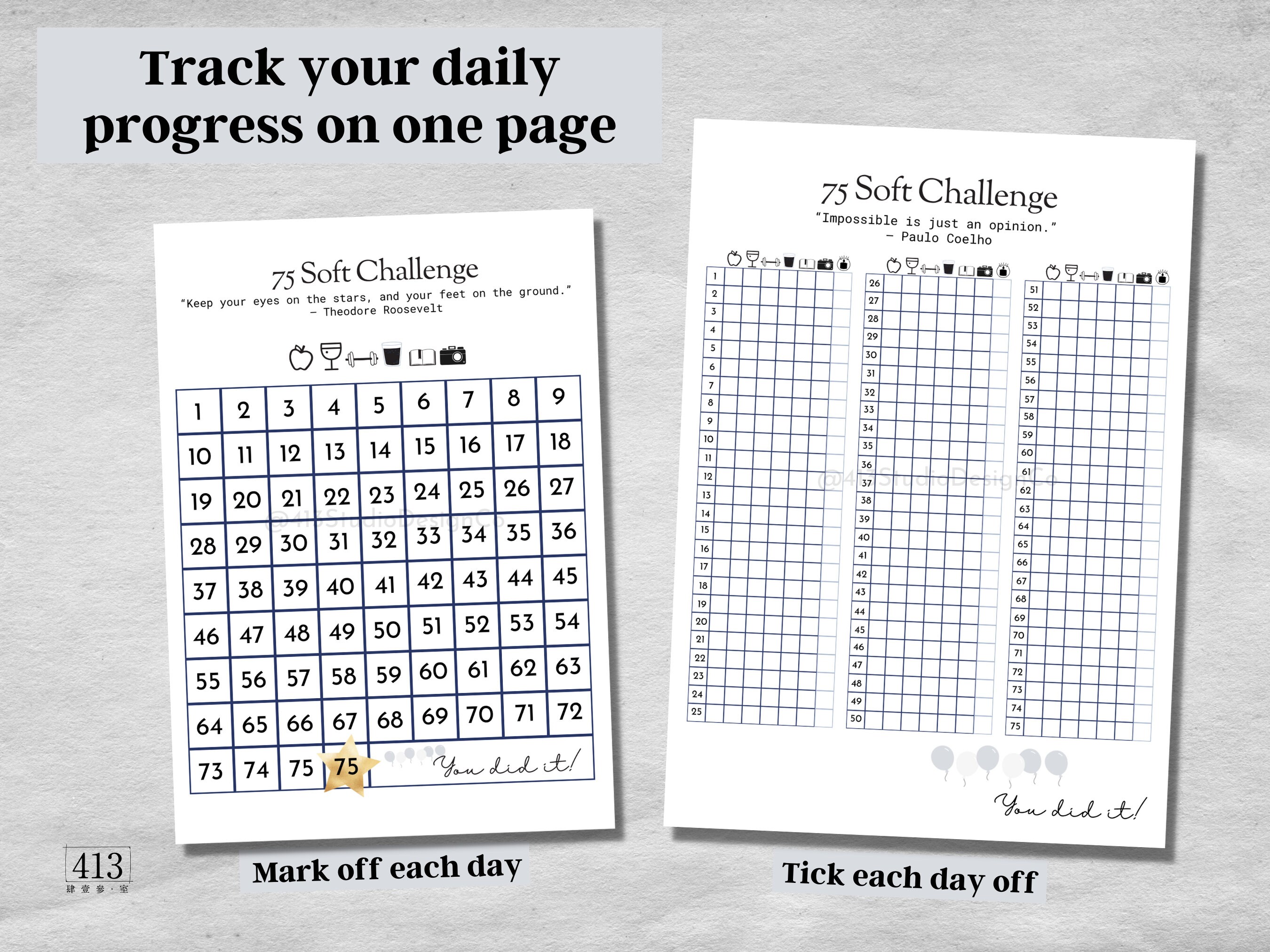 70 Soft Tracker 75 Soft Challenge Tracker, 75 Soft Tracker, Habit Tracker, Weekly Meal ...