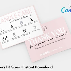 Candle Care Card Template, Printable Candle Thank You Card, Editable Candle Safety Instructions, Canva Template, Candle Business Inserts, v5