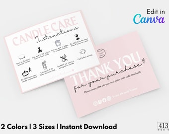 Candle Care Card Template, Printable Candle Thank You Card, Editable Candle Safety Instructions, Canva Template, Candle Business Inserts, v5