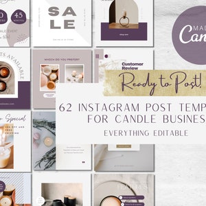 62 Candle Instagram Post Templates Editable with Canva, Ecommerce Social Media Engagement Booster, Candle Marketing Post, Minimalist, v2