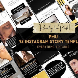 PMU Instagram Story Templates, 93 Editable Permanent Makeup Social Media Posts, Free Animated Story Templates, Microblading Brow Lip, v3