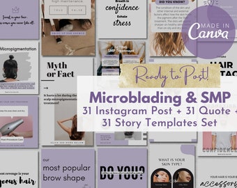 SMP and Microblading Instagram Post Instagram Story Templates, 93 Post, Quote, Story Templates Set, Canva, Permanent Makeup Posts, v1