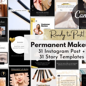 PMU Instagram Post Instagram Story Templates, 31 PMU Story and 31 Post Templates, Canva Templates, Permanent Makeup Social Media Posts, v3