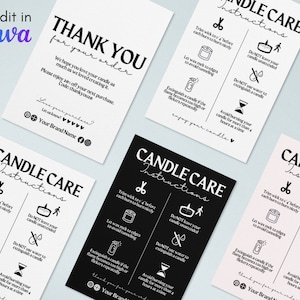 Candle Care Card Template, Printable Candle Safety Instructions, Editable Candle Thank You Card, Canva Template, Candle Business Inserts, v4