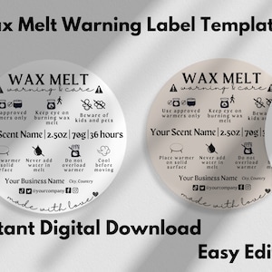 Plantilla de etiqueta de seguridad de derretimiento de cera, plantilla Canva de etiqueta de advertencia de derretimiento de cera, etiqueta de seguridad editable 1.5" 2" 3", etiqueta de embalaje redonda de derretimiento de cera,v5