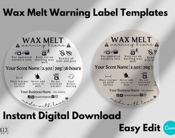Wax Melt Safety Label Template, Wax Melt Warning Sticker Canva Template, Editable Safety Label 1.5" 2" 3", Wax Melt Round Packaging Label,v5