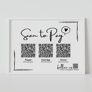 Editable QR Code Sign Template, Scan to Pay Sign, Canva, Digital Download, Small Business Marketing, Paypal CashApp Venmo Sign, Minimalist
