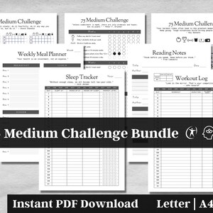 75 Medium Challenge Tracker, Habit Tracker, 75 Medium Planner, Meal Planner, Reading Log, Digital Download, Body Mind Spirit Wellness, v7