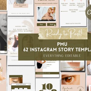 PMU Permanent Makeup Instagram Story Templates, 62 Editable PMU Social Media Posts, Free Animated Story Templates, Microblading Brow Lip v1