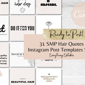 31 SMP Hair Instagram Quote Templates, Scalp Micropigmentation Social Media Post, SMP PMU Quote, Scalp Tattooing, Canva Template, v2