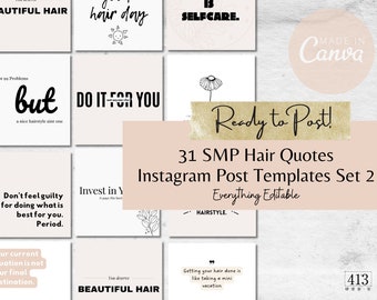 31 SMP Hair Instagram Quote Templates, Scalp Micropigmentation Social Media Post, SMP PMU Quote, Scalp Tattooing, Canva Template, v2