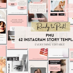 Permanent Makeup Instagram Story Templates, 62 Editable PMU Social Media Posts, Free Animated Story Templates, Microblading Brow Lip v2