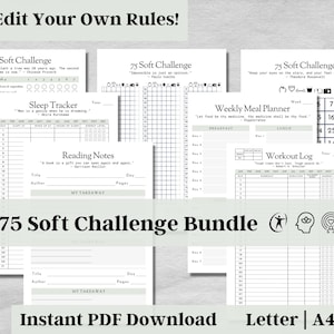 Editable 75 Soft Challenge Tracker, Habit Tracker, 75 Soft Planner, Weekly Meal Planner, Digital Download, Body Mind Spirit Wellness, v5