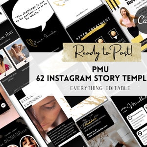 PMU Instagram Story Templates, 62 Editable Permanent Makeup Social Media Posts, Free Animated Story Templates, Microblading Brow Lip, v3