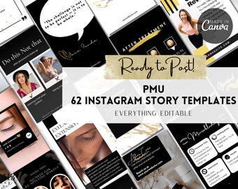 PMU Instagram Story Templates, 62 Editable Permanent Makeup Social Media Posts, Free Animated Story Templates, Microblading Brow Lip, v3