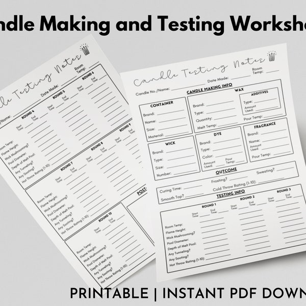 Candle Making and Testing Template, Candle Making Testing Sheet, Printable Candle Burn Test Log Sheet, Candle Testing Notes, Candle Business