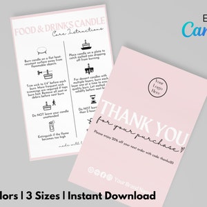Food Candle Care Card Template, Drink Candle Care, Dessert Candle Editable Care Instruction, Candle Thank You Card, Small Business Insert v2