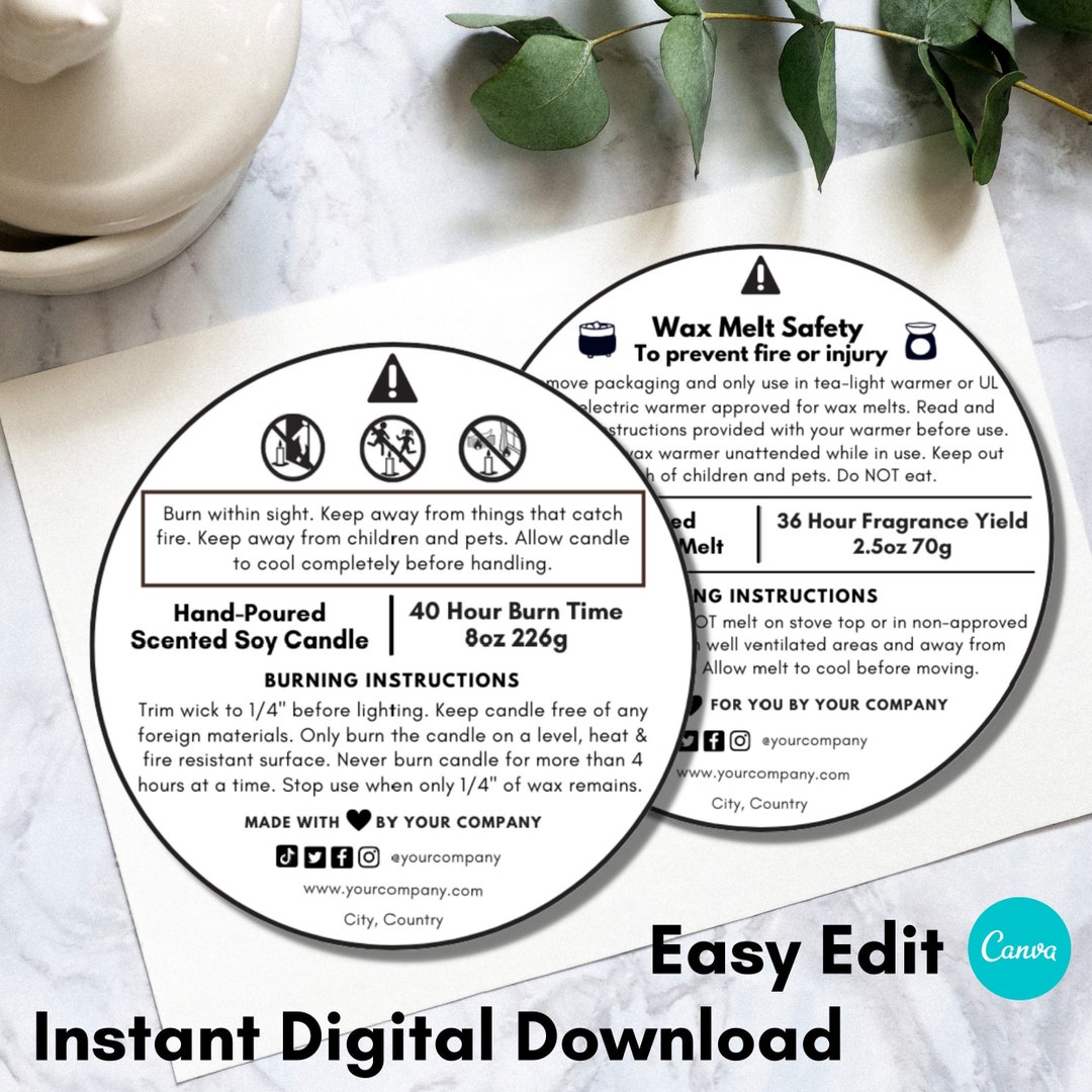 Editable Candle Warning and Wax Melt Safety White Label Template With ...