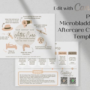 PMU After Care Card Template Editable with Canva, Microblading Brow Aftercare, Permanent Makeup Aftercare, PMU Healing Process, v1
