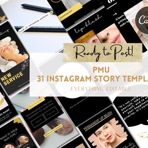 PMU Instagram Story Templates, 31 Editable Permanent Makeup Social Media Posts, Free Animated Story Templates, Microblading Brow Lip, v3