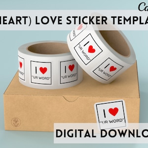 Custom I Heart Sticker Template Edit with Canva, I Love Custom Label, Editable Label Template, Personalization, Custom Label Template