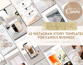 62 Candle Instagram Story Templates Editable with Canva, Unique Candle IG Story Design Templates, 15 Free Animated Story Templates, v1