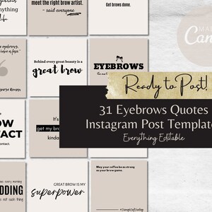 31 Brows Instagram Templates, Eyebrow Quotes, Canva Template, Microblading Social Media Post, PMU Branding, PMU Artist, Brow Artist, v1