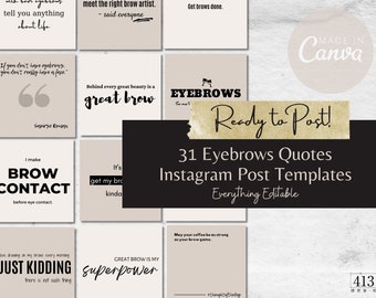31 Brows Instagram Templates, Eyebrow Quotes, Canva Template, Microblading Social Media Post, PMU Branding, PMU Artist, Brow Artist, v1