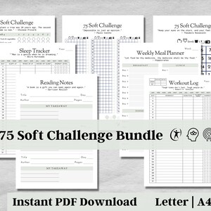 75 Soft Challenge Tracker, 75 Soft Tracker, Habit Tracker, Weekly Meal Planner, Reading Log, Digital Download, Body Mind Spirit, v5