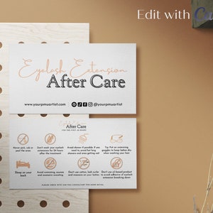Lash Aftercare Card Template, Editable Lash Business Card, Eyelash Extension Aftercare Card, PMU After Care, Small Business Care Card, v3