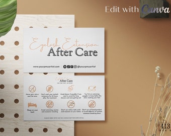 Lash Aftercare Card Template, Editable Lash Business Card, Eyelash Extension Aftercare Card, PMU After Care, Small Business Care Card, v3