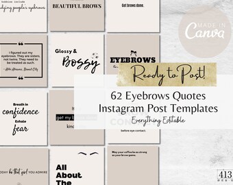 62 Brows Instagram Templates, Eyebrow Quotes, Canva Template, Microblading Social Media Post, PMU Branding, PMU Artist, Brow Artist, v1
