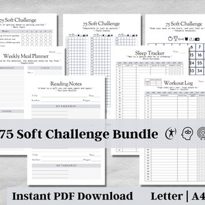 75 Soft Challenge Tracker, 75 Soft Tracker, Habit Tracker, Weekly Meal Planner, Reading Log, Digital Download, Body Mind Spirit, v4