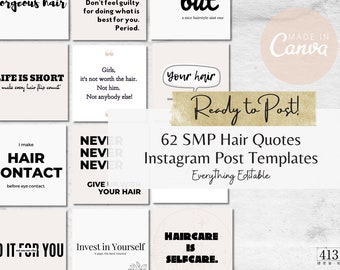 62 SMP Hair Instagram Quote Templates, Scalp Micropigmentation Social Media Post, SMP PMU Quote, Scalp Tattooing, Canva Template, v1