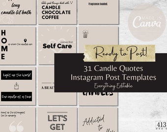 31 Candle Quotes Instagram Templates, Candle Business Branding, Candle Maker Quotes, Social Media Canva Template for Candle Makers, v1