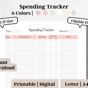 Fillable Spending Tracker, Bill Organizer Printable, Monthly Yearly Bill Payment Checklist, Bill Log Template,  Digital Download, #6
