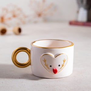 Handgemachte Weihnachten Deer Becher, 24k Gold Keramik Herzbecher