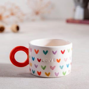 Colorful Heart Mug, Love Ceramic Mug, Handmade Ceramic Coffee Mug , Handmade Pottery, Heart Mug, Unique Mug, Valentine&#39;s Day Mug