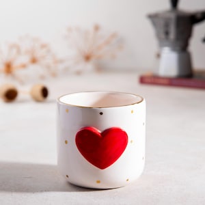 Elegant Heart Ceramic Mug, 24k Real Gold Mug, Love Mug, Heart Mug, Handmade Ceramic Mug, Handmade Pottery, Valentine&#39;s Day Mug, HandmadeDeco